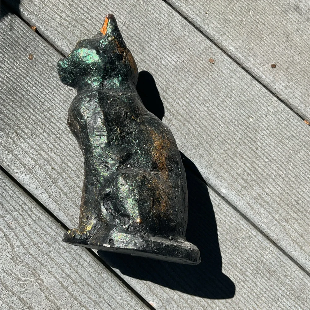 Vintage Tenna Flannel Glitter Black Cat Statue Paper Pulp 9”